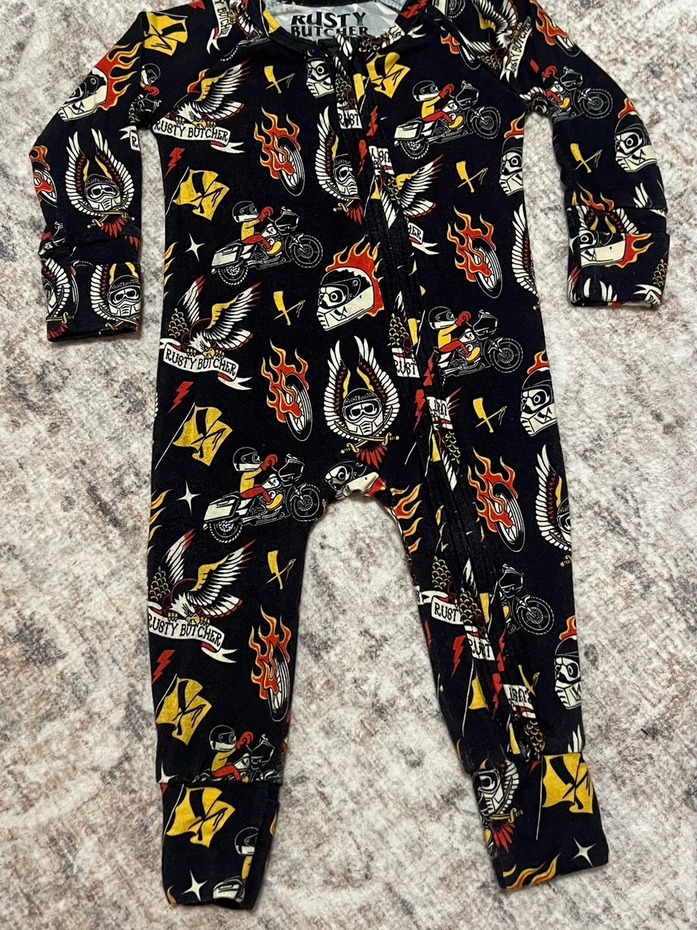 Black & Red Moto-Print Kids One-Piece Bodysuit
